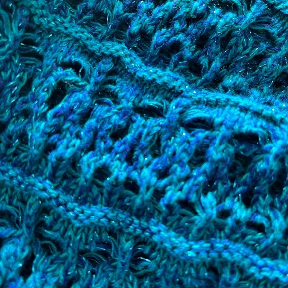 Catherines | Sparkly Teal Open Weave Knit Short Sleeve Cotton Sweater, 2X - Picture 4 of 5